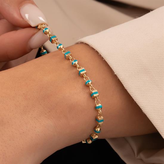 Mavi Mineli 14 Ayar Altın Bileklik