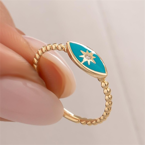 Mavi Mineli Tek Taşlı 14 Ayar Altın Yüzük