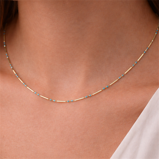 Mavi Mineli 14 Ayar Altın Zincir