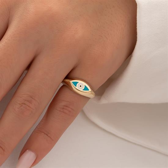 Mavi Mineli Göz 14 Ayar Altın Yüzük