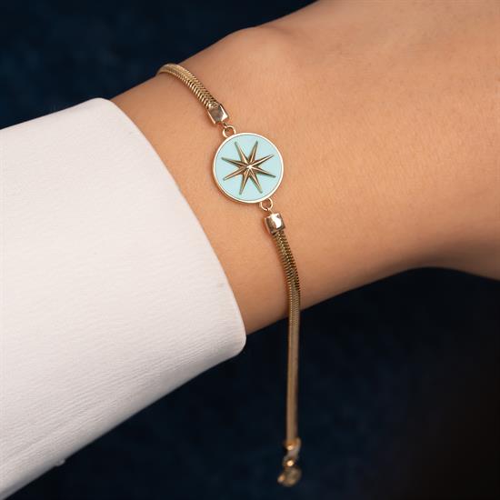 Mavi Mineli Kuzey Yıldızı 14 Ayar Altın Bileklik