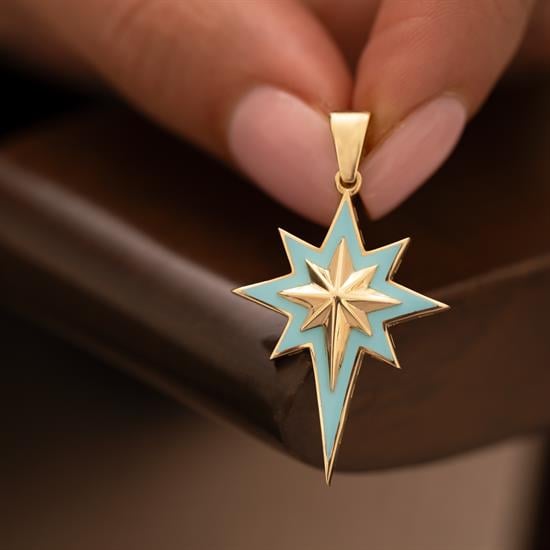 Mavi Mineli Kuzey Yıldızı 14 Ayar Kolye Ucu