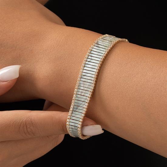 Mavi Mineli Özel Tasarım Altın Bileklik