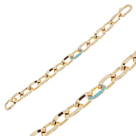 Mavi Mineli Ataç Bileklik 14 Ayar Altın