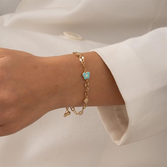 Mavi Mineli Taşlı 14 Ayar Altın Bileklik