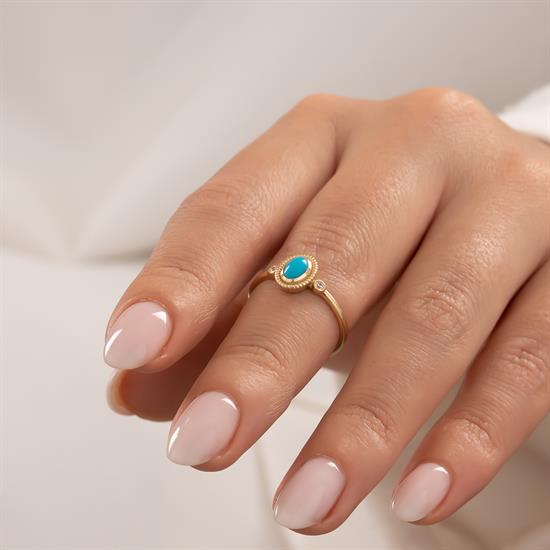 Mavi Mineli Taşlı 14 Ayar Altın Yüzük