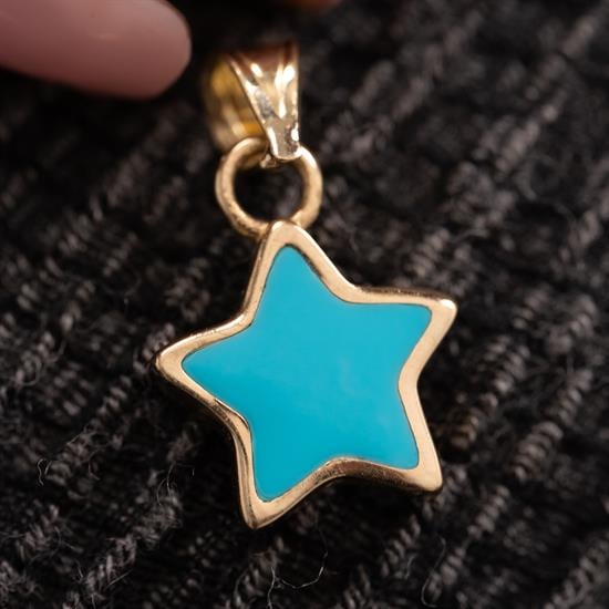 Mavi Mineli Yıldız 14 Ayar Kolye Ucu