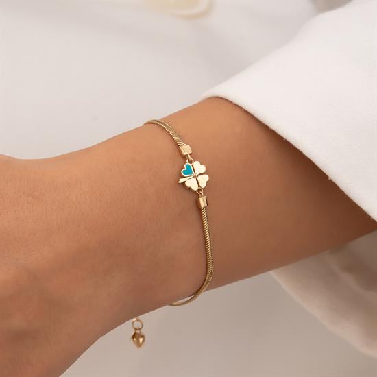 Mavi Mineli Yonca Balıksırtı Bileklik 14 Ayar Altın