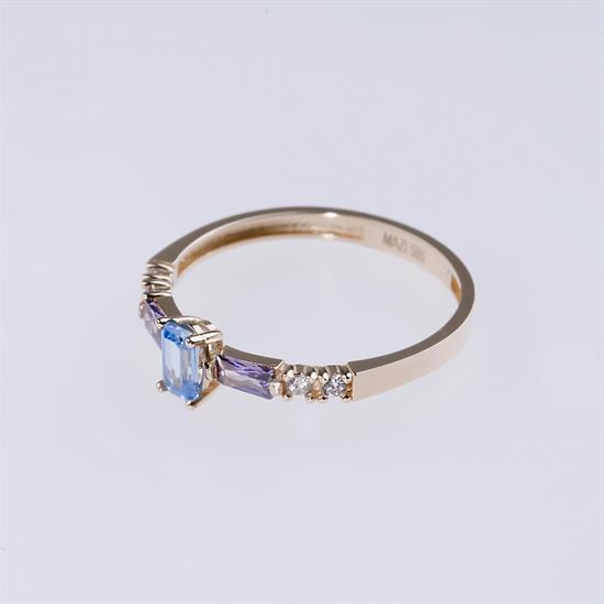 Mavi Mor Renkli Taşlı Spor 14 Ayar Altın Yüzük