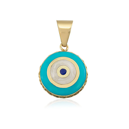 Mavi Nazar Boncuğu Kolye Ucu 14 Ayar Altın