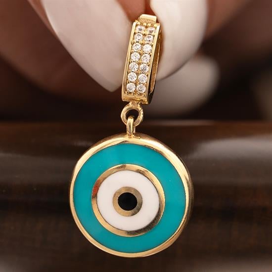 Mavi Nazar Mineli Klipsli 14 Ayar Kolye Ucu