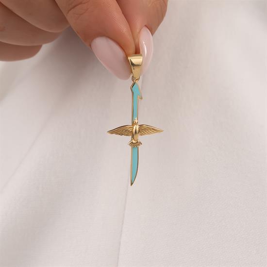 Mavi Renkli Kuş Figürlü Elif 14 Ayar Kolye Ucu