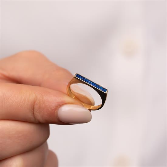 Mavi Sıra Taşlı 14 Ayar Altın Yüzük