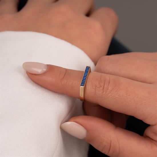 Mavi Sıra Taşlı 14 Ayar Altın Yüzük