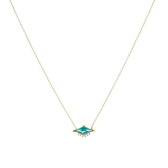 Mavi Taşlı 14 Ayar Altın Kolye