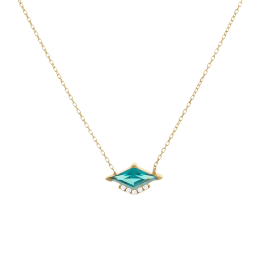 Mavi Taşlı 14 Ayar Altın Kolye