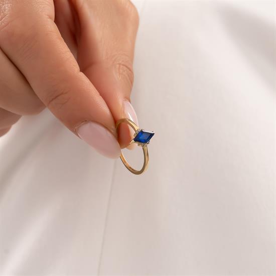 Mavi Taşlı 14 Ayar Altın Yüzük