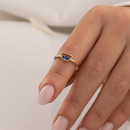 Mavi Taşlı 14 Ayar Altın Yüzük