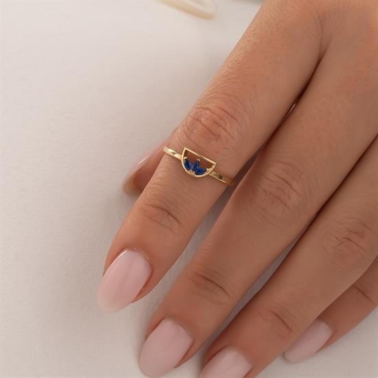 3 Mavi Taşlı 14 Ayar Altın Yüzük