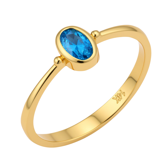 Mavi Taşlı 14 Ayar Altın Yüzük
