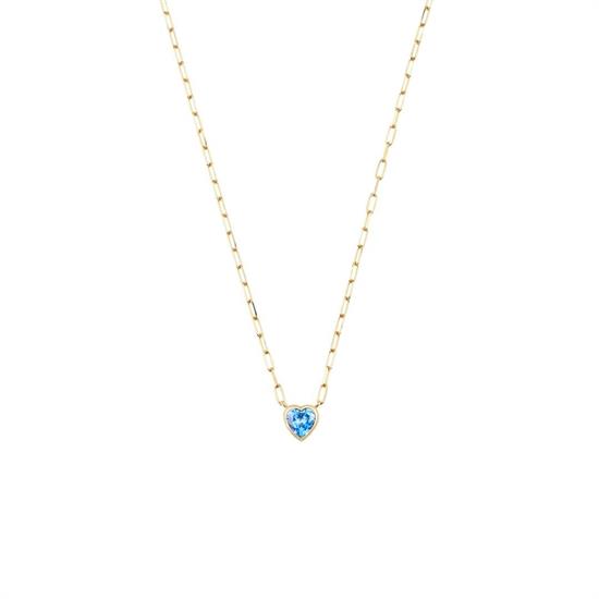 Mavi Taşlı Kalpli 14 Ayar Kolye