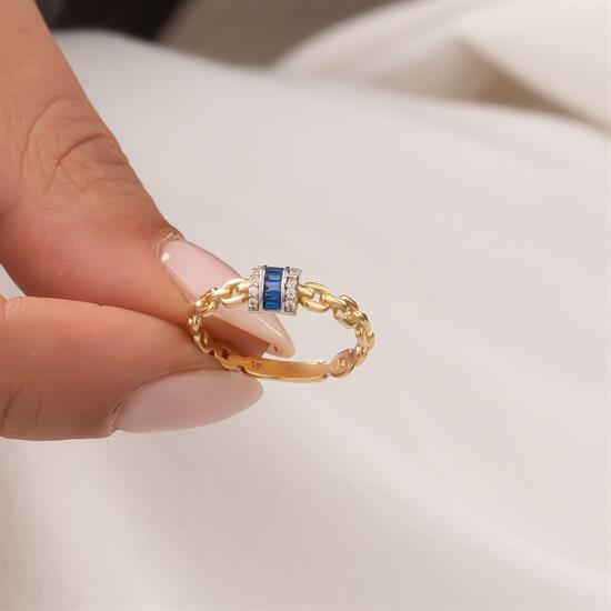 Mavi Taşlı Trend 14 Ayar Altın Yüzük