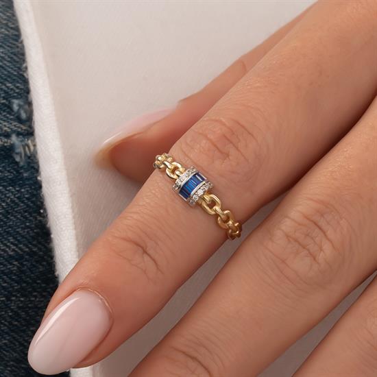 Mavi Taşlı Trend 14 Ayar Altın Yüzük