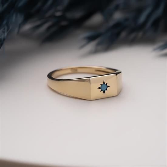 Mavi Tek Taşlı 14 Ayar Altın Yüzük