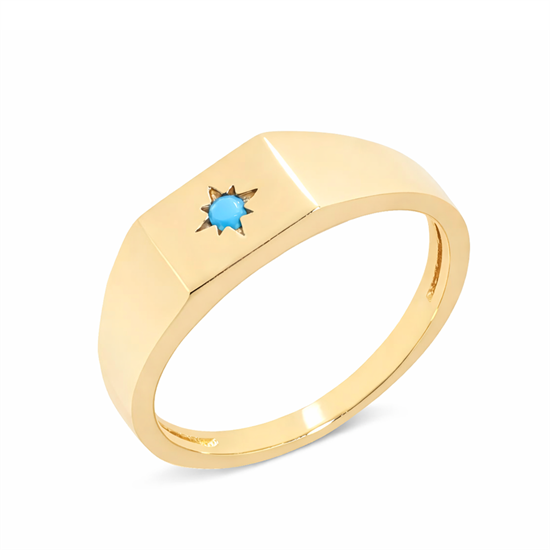 Mavi Tek Taşlı 14 Ayar Altın Yüzük
