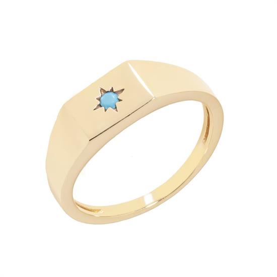 Mavi Tek Taşlı 14 Ayar Altın Yüzük