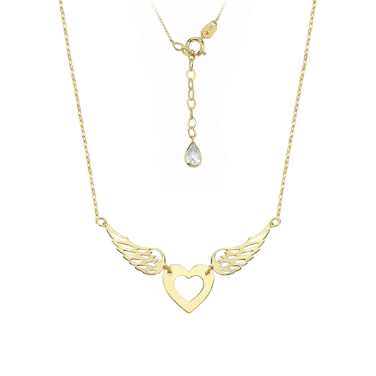 Melek Kanat ve Kalp Minimal 14 Ayar Altın Kolye