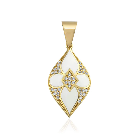 Mineli Çiçek Desenli  Kolye Ucu 14 Ayar Altın