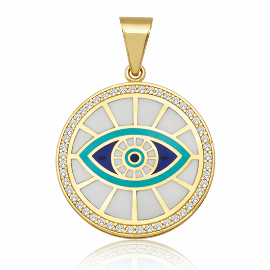 Mineli Göz Detaylı Kolye Ucu 14 Ayar Altın