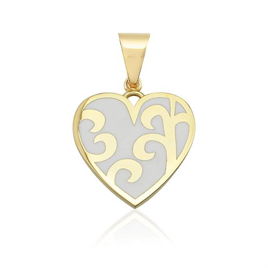 Mineli Kalp Detaylı Kolye Ucu 14 Ayar Altın