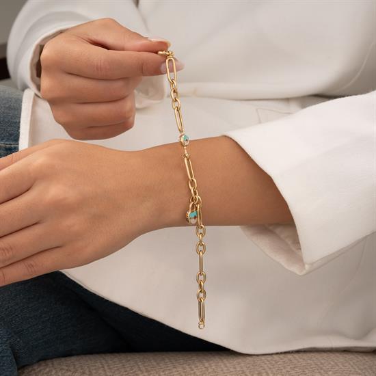 Mineli Kilit Figürlü 14 Ayar Altın Bileklik