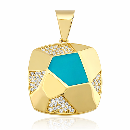 Mineli Taş Detaylı Altın Kolye Ucu 14 Ayar