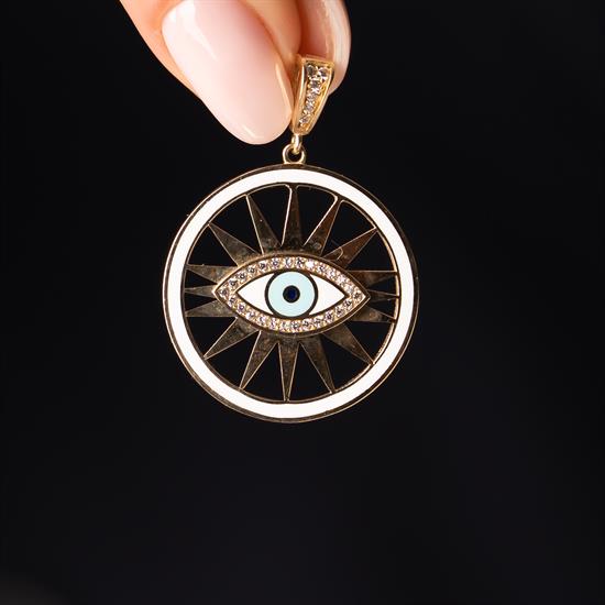 Mineli Taşlı Göz 14 Ayar Kolye Ucu