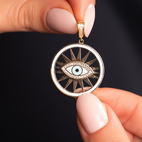 Mineli Taşlı Göz 14 Ayar Kolye Ucu