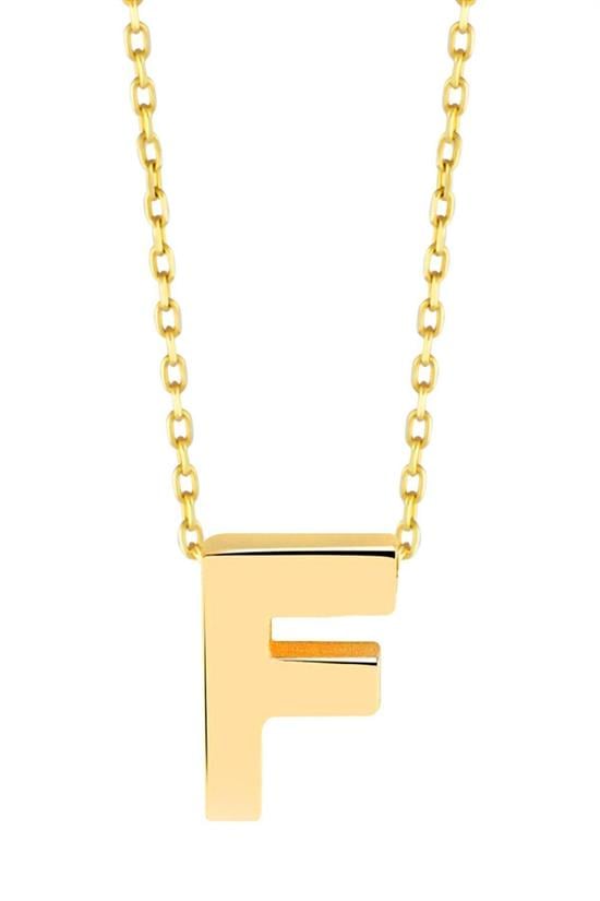 Minimal 0.7 Mm F Harfli Kolye 14 Ayar Altın