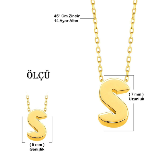 Minimal 0.7 Mm S Harfli Kolye 14 Ayar Altın