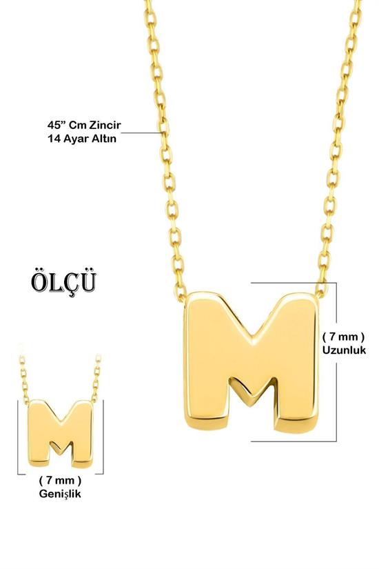 Minimal 0.7 Mm M Harfli Kolye 14 Ayar Altın