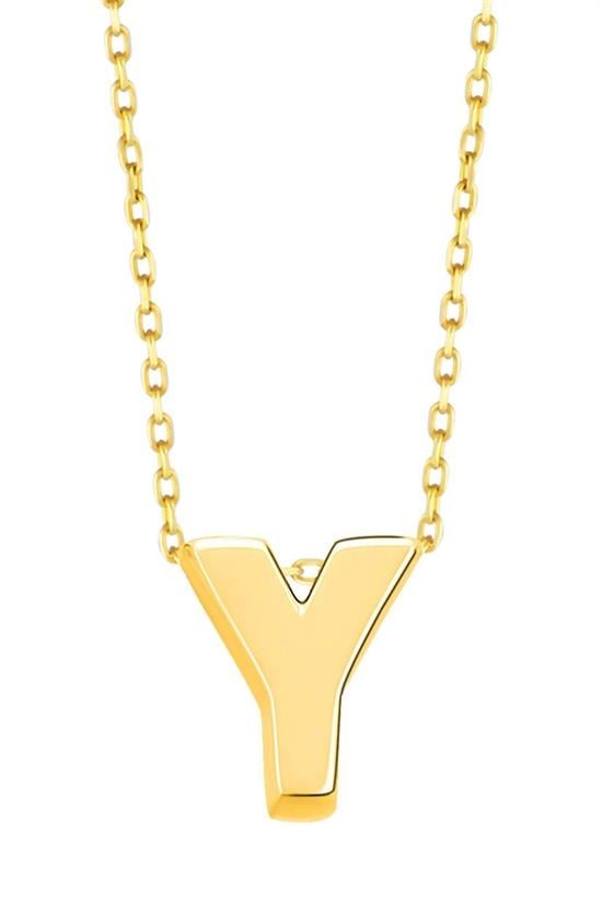 Minimal 0.7Mm Y Harfli Kolye 14 Ayar Altın