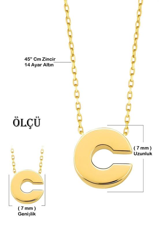 Minimal 0.7 Mm C Harfli Kolye 14 Ayar Altın