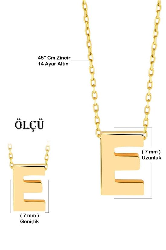Minimal 0.7 Mm E Harfli Kolye 14 Ayar Altın
