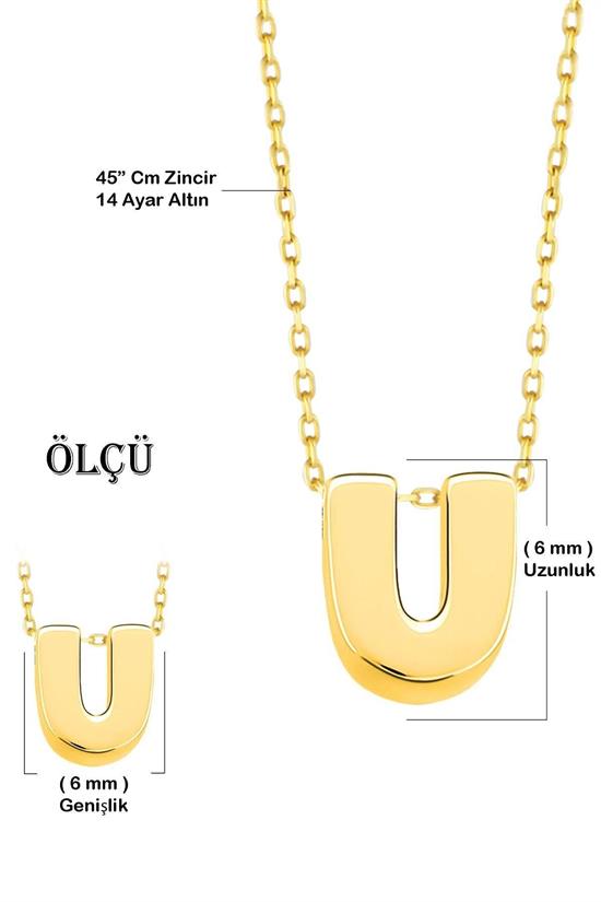 Minimal 0.7Mm U Harfli Kolye 14 Ayar Altın