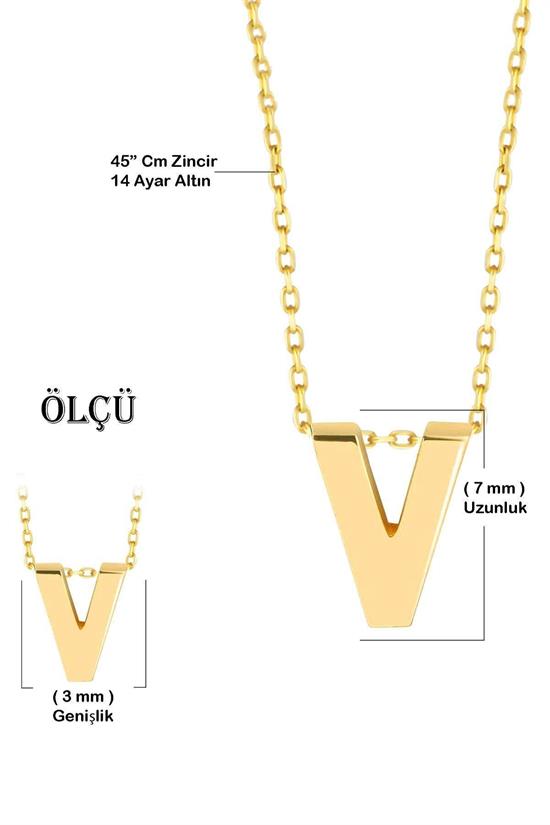 Minimal 0.7Mm V Harfli Kolye 14 Ayar Altın