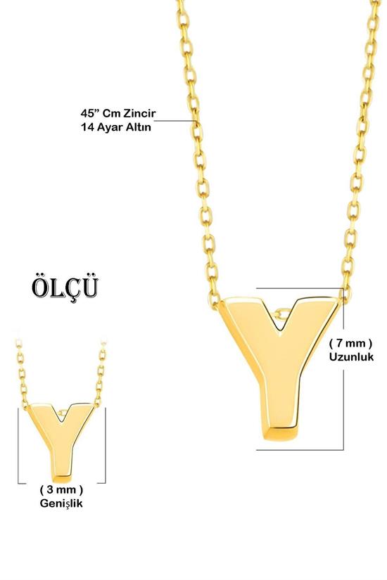 Minimal 0.7Mm Y Harfli Kolye 14 Ayar Altın