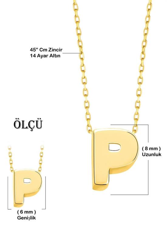 Minimal 0,7 Mm P Harfli Kolye 14 Ayar Altın