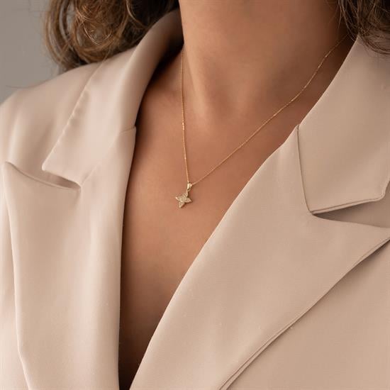 Minimal Çiçek 14 Ayar Altın Kolye