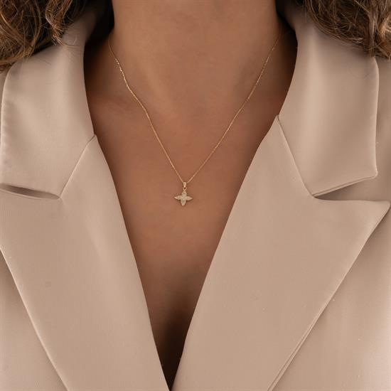 Minimal Çiçek 14 Ayar Altın Kolye